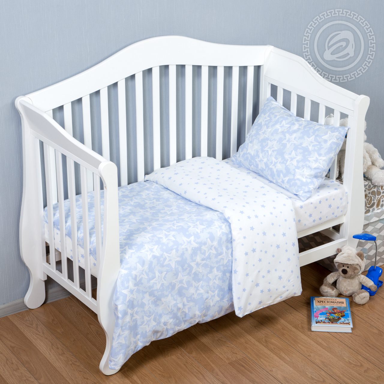 Комплект постельного белья для малышей из поплина Звездочет (голубой)
