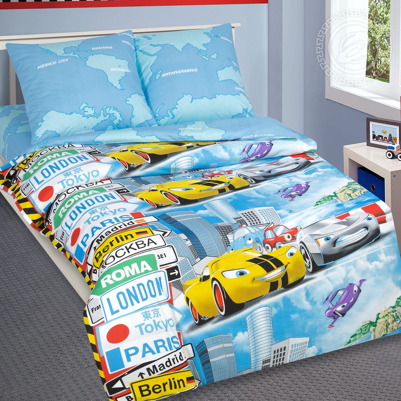 Комплект постельного белья для детей из поплина Суперкар