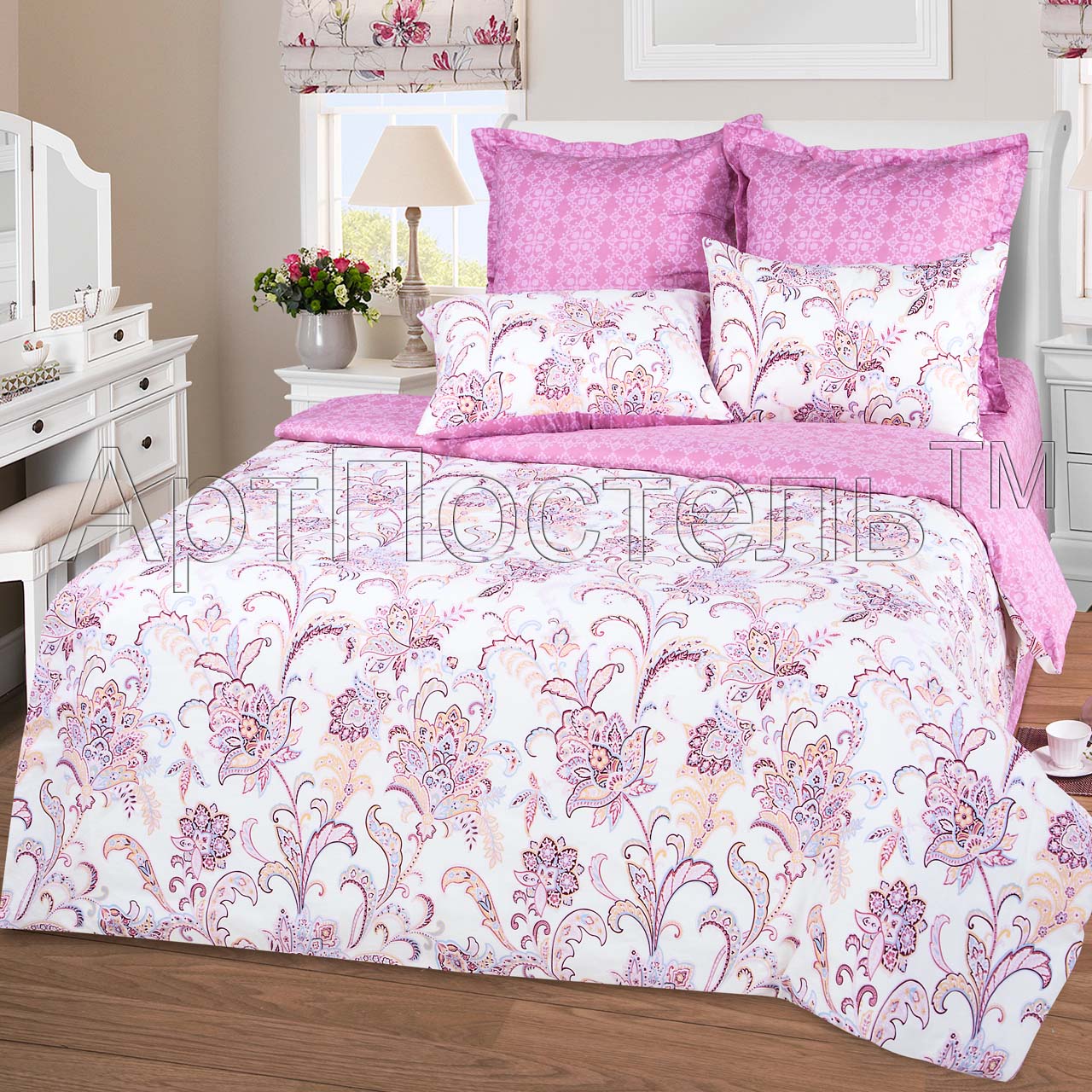 Комплект постельного белья из сатина Касабланка (розовый)